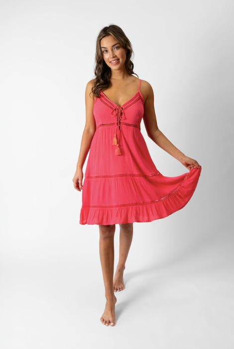 Koy Resort Miami Luxe Spagetti Strap Dress Guava