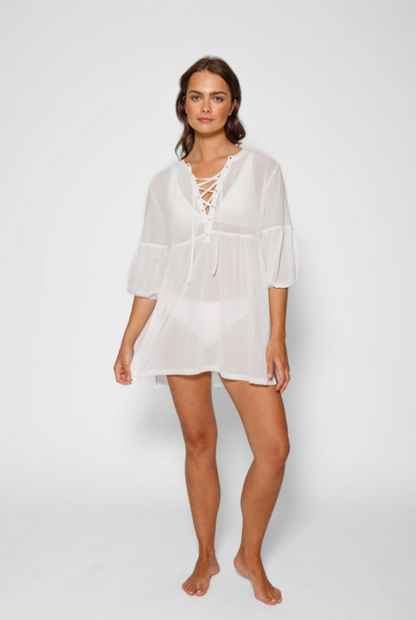 Koy Resort Escape Mesh Lace Front Tunic White