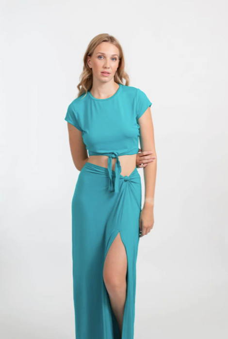 KOY RESORT LAGUNA TIE FRONT TOP - AQUA MARINE