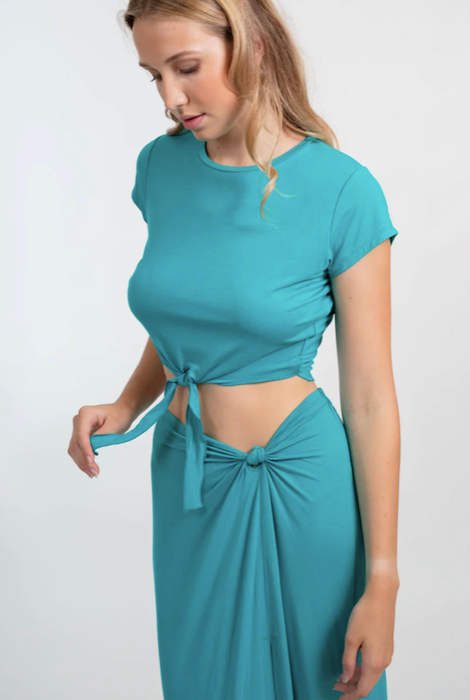 KOY RESORT LAGUNA TIE FRONT TOP - AQUA MARINE