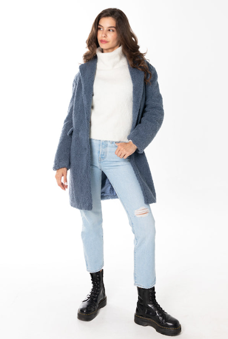 C'Est Moi Relaxed Teddy Overcoat - Slate