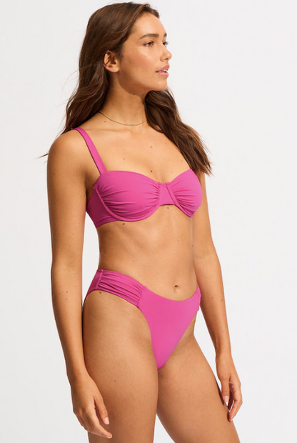 Seafolly High Leg Ruched Side Pant Hot Pink