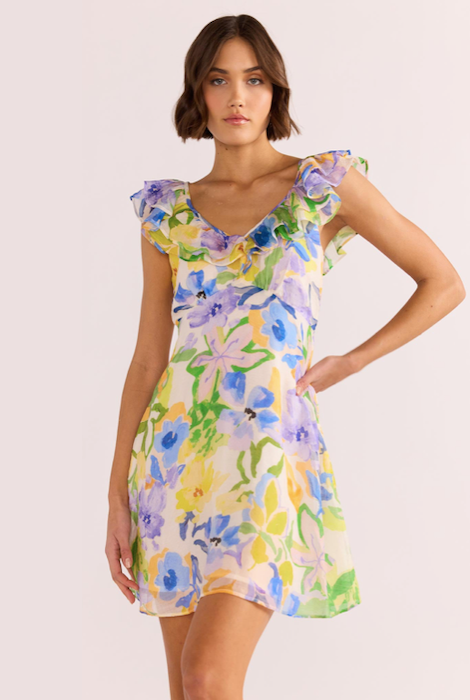 MINKPINK Fable Frill Mini Dress - Painterly Floral