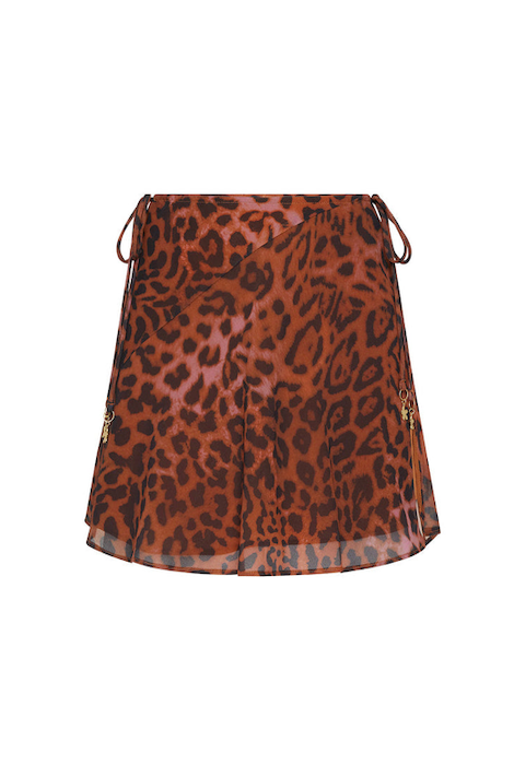 Kulani Kinis Chiffon Tie Side Mini Skirt - Leopard Lasso