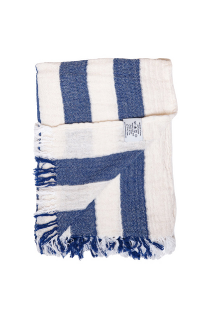 Tofino Towel The Banks Stripe Gauze Muslin Turkish Towel - Denim