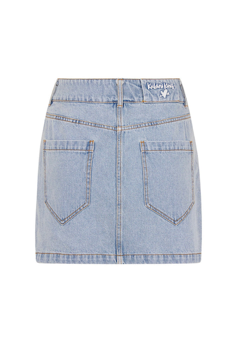 Kulani Kinis Applique Jean Mini Skirt - Starlit Denim