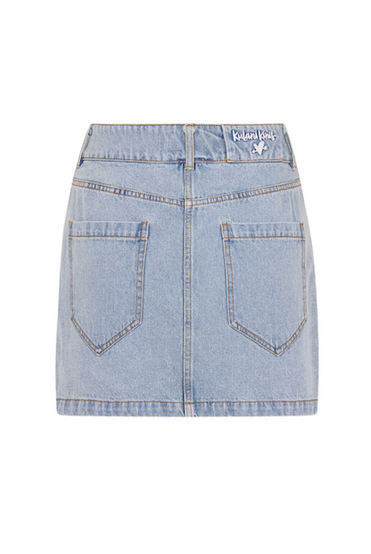 Kulani Kinis Applique Jean Mini Skirt - Starlit Denim