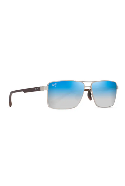 MAUI JIM PIHA - MATTE SILVER WITH BROWN/DUAL MIRROR BLUE TO SILVER