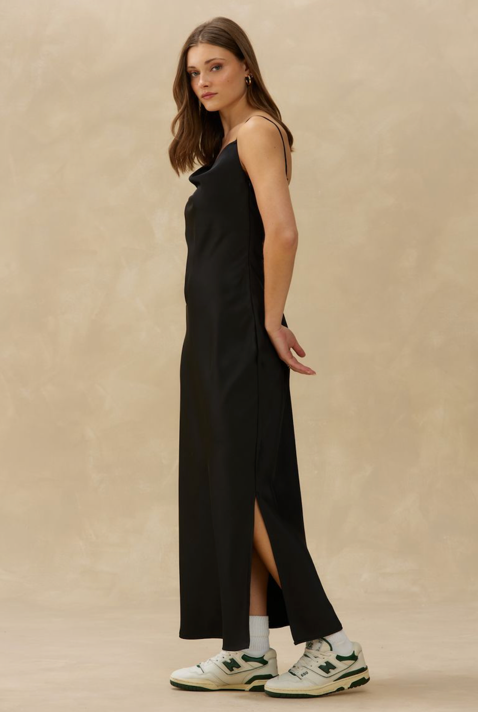 Kuwalla Tee Bias-Cut Satin Slip Dress - Black