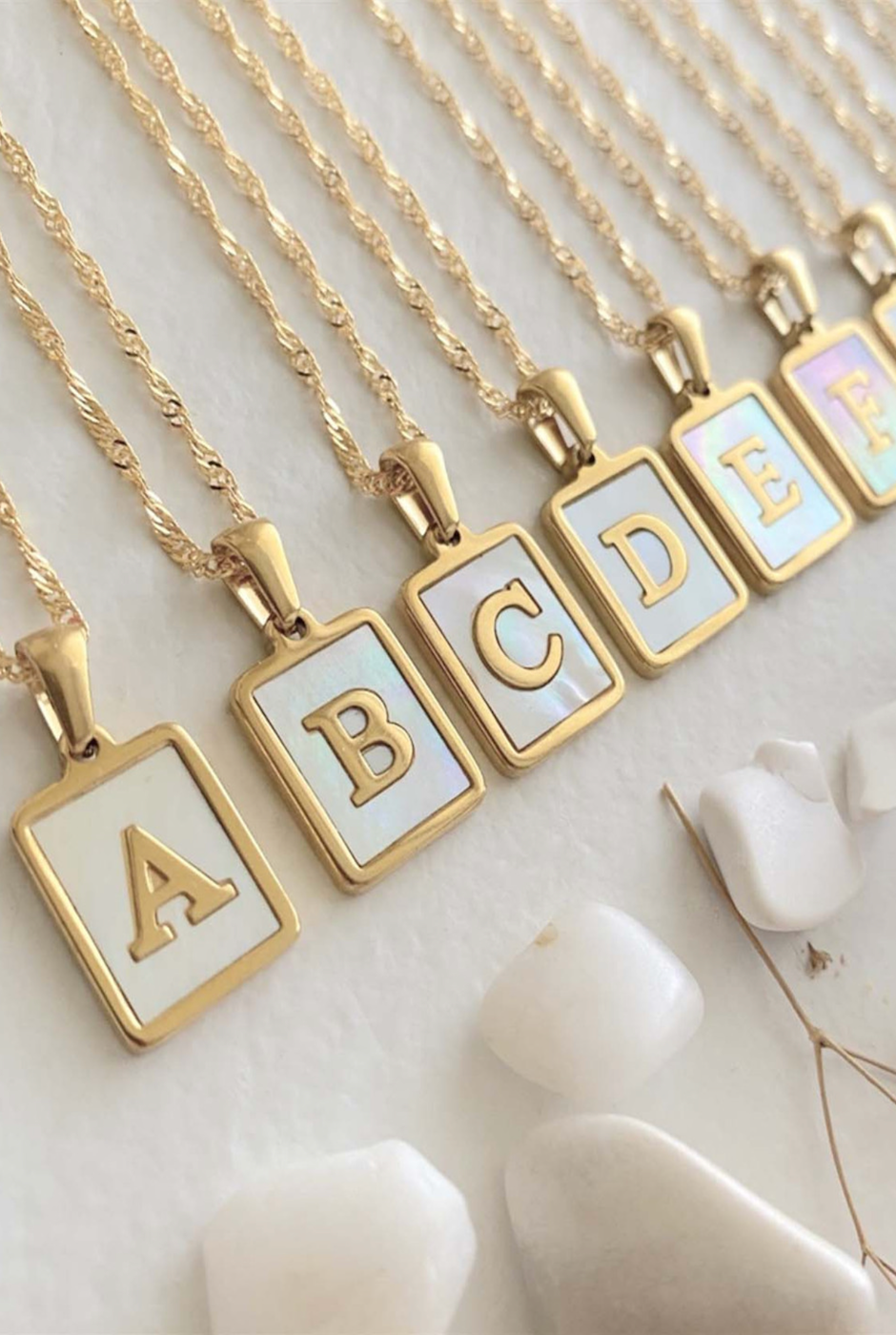 PIKA & BEAR CARRIE MOTHER OF PEARL ALPHABET CHARM NECKLACE GOLD