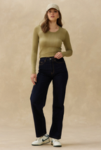Camiseta Kuwalla de tiro alto en denim con efecto envejecido