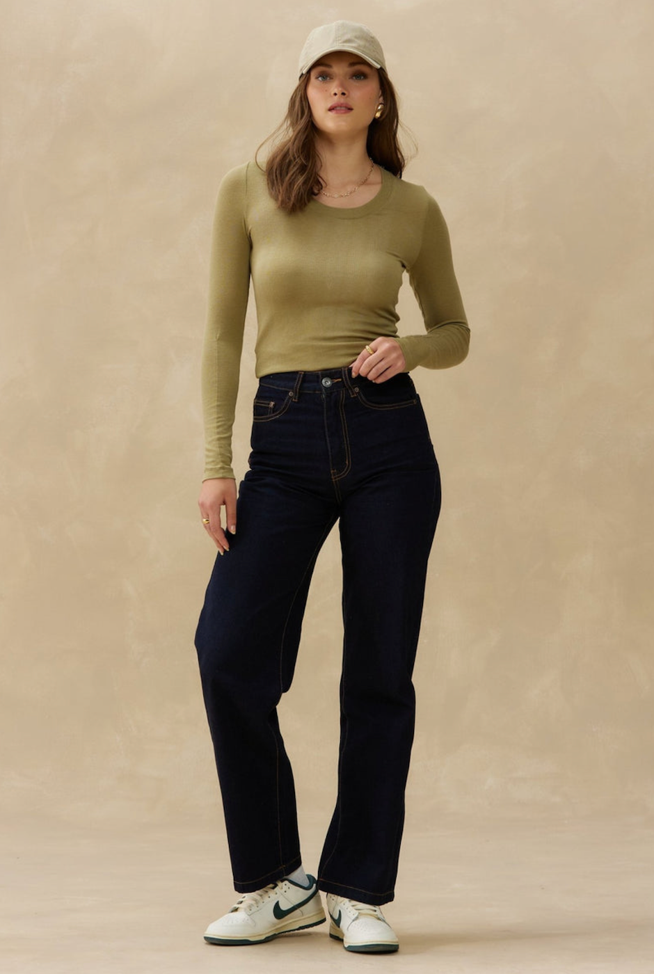 Camiseta Kuwalla de tiro alto en denim con efecto envejecido