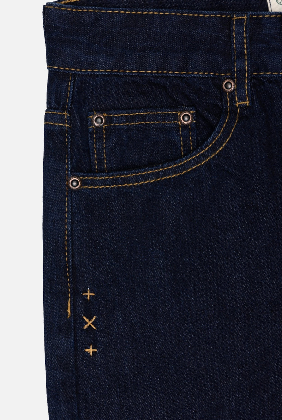 Camiseta Kuwalla de tiro alto en denim con efecto envejecido