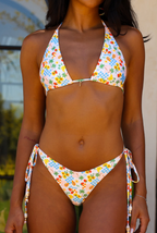 Kulani Kinis Classic Tie Halter Bikini Top - Suncatcher, close-up of neckline and fabric details
