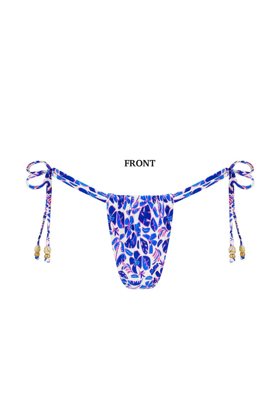 Kulani Kinis Tie Ruched Thong Bikini Bottom - Ocean Colada