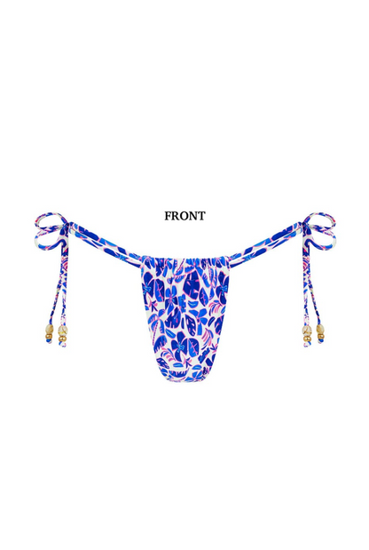Kulani Kinis Tie Ruched Thong Bikini Bottom - Ocean Colada