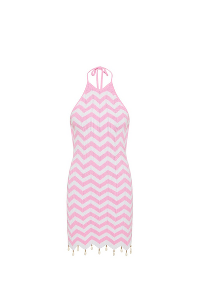 Kulani Kinis Chevron Knit Halter Mini Dress - Cotton Candy