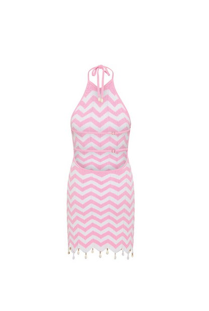 Kulani Kinis Chevron Knit Halter Mini Dress - Cotton Candy