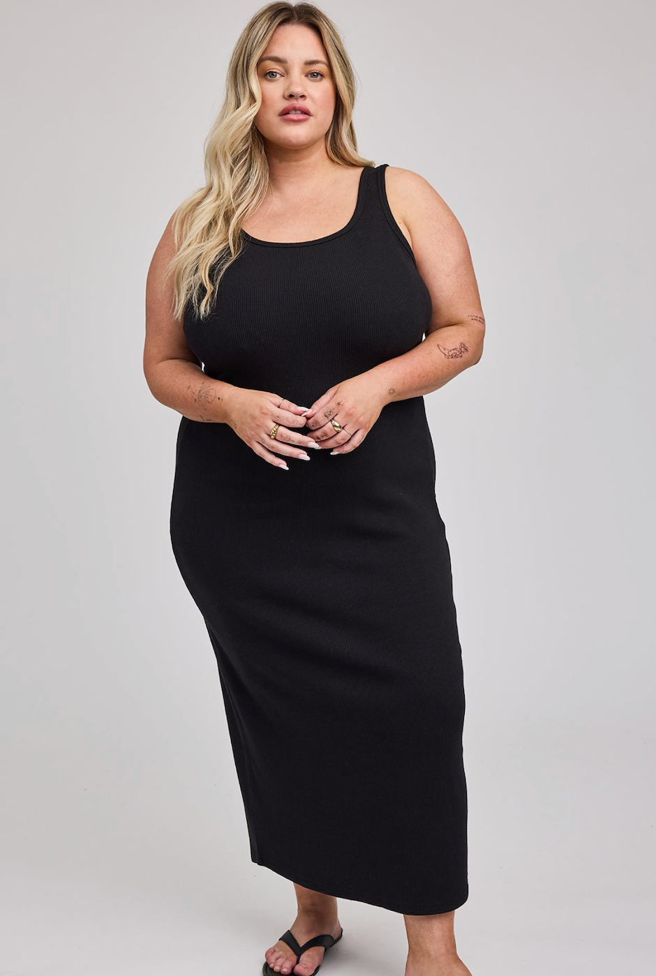 Gentle Fawn Daisy Ribbed Midi Dress - Black