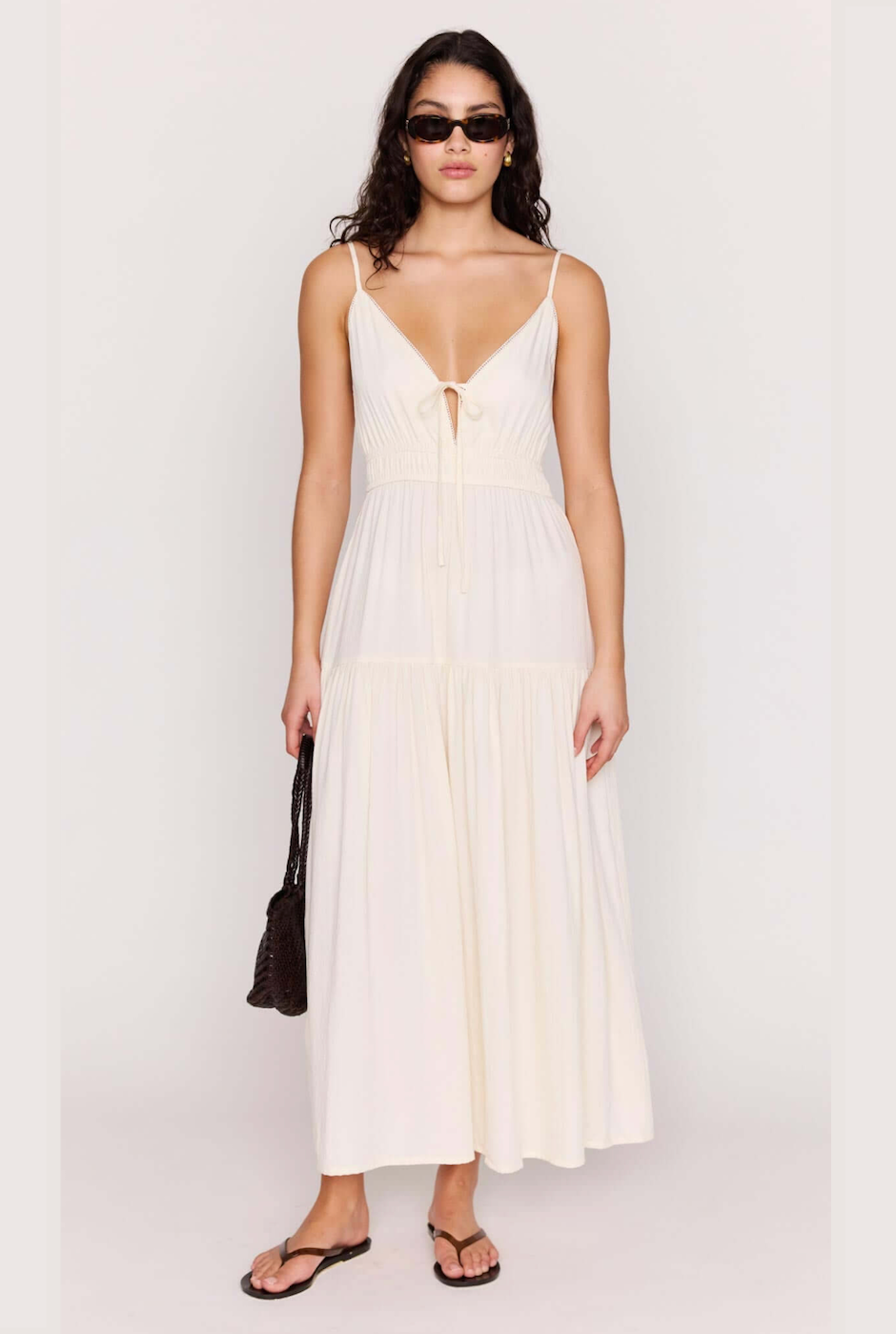 MINKPINK Estelle Tie Front Maxi Dress - Cream