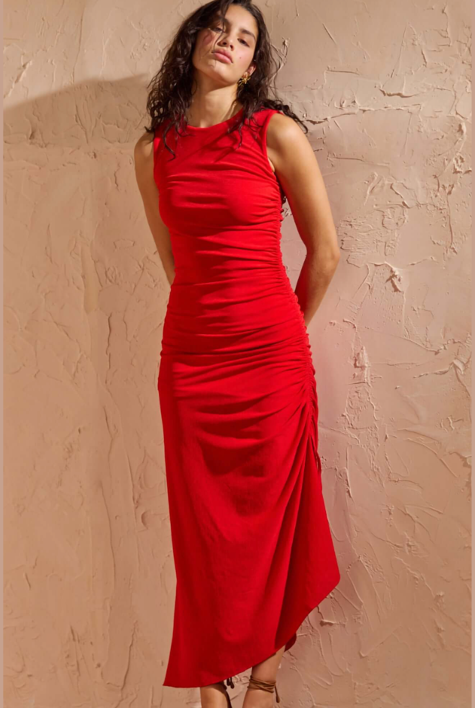 MINKPINK Rosa Drawstring Midi Dress - Red