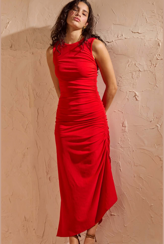 MINKPINK Rosa Drawstring Midi Dress - Red