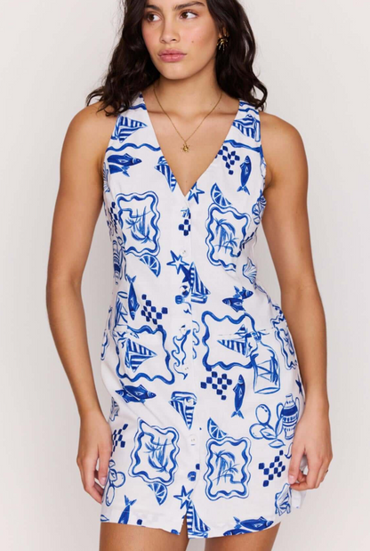 MINKPINK Baci Button Up Mini Dress - Nautical Stamps