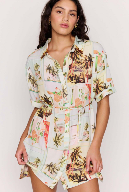 MINKPINK Dolce Mini Shirt Dress - Vintage Postcards