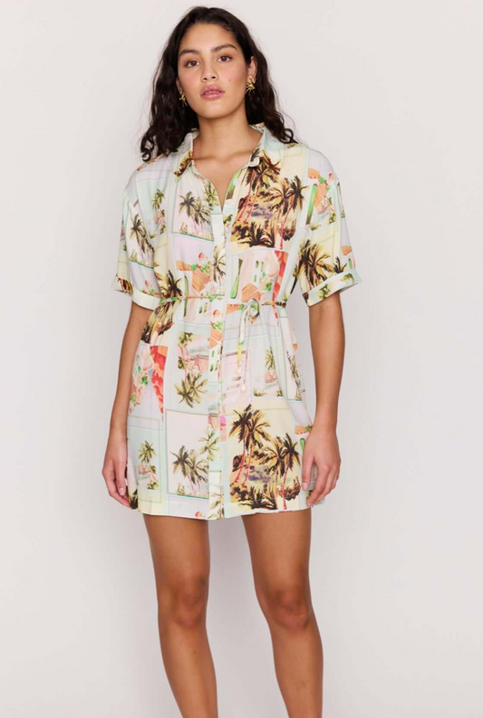 MINKPINK Dolce Mini Shirt Dress - Vintage Postcards