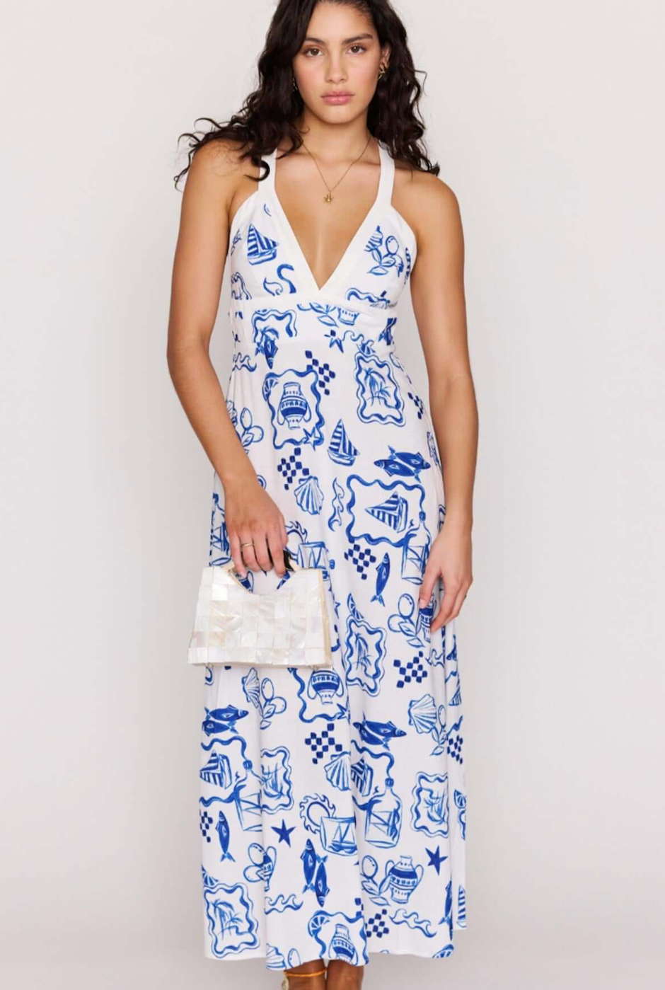 MINKPINK Baci Cross Back Midi Dress - Nautical Stamps