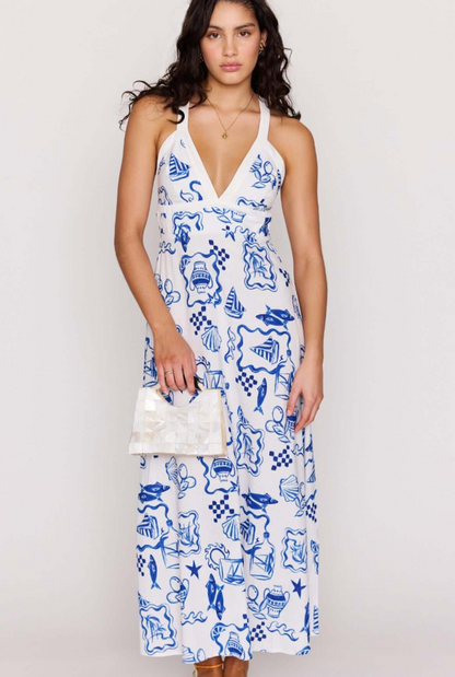 MINKPINK Baci Cross Back Midi Dress - Nautical Stamps