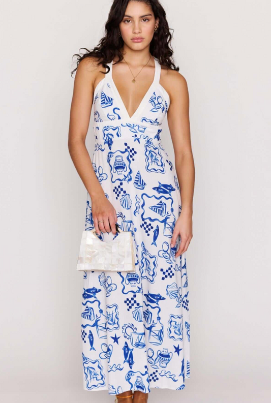 MINKPINK Baci Cross Back Midi Dress - Nautical Stamps