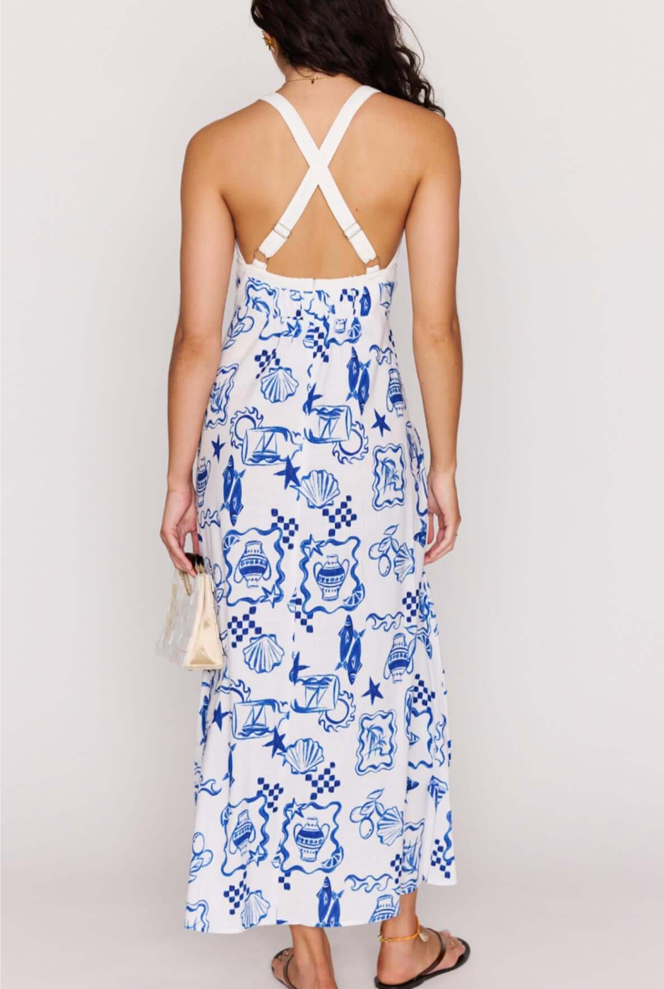 MINKPINK Baci Cross Back Midi Dress - Nautical Stamps