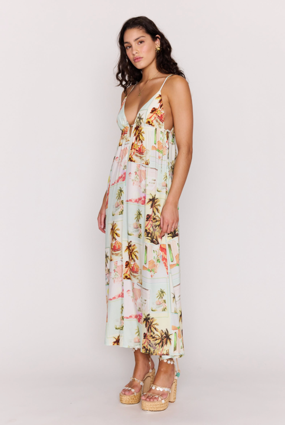 MINKPINK Dolce Deep Plunge Maxi Dress - Vintage Postcards