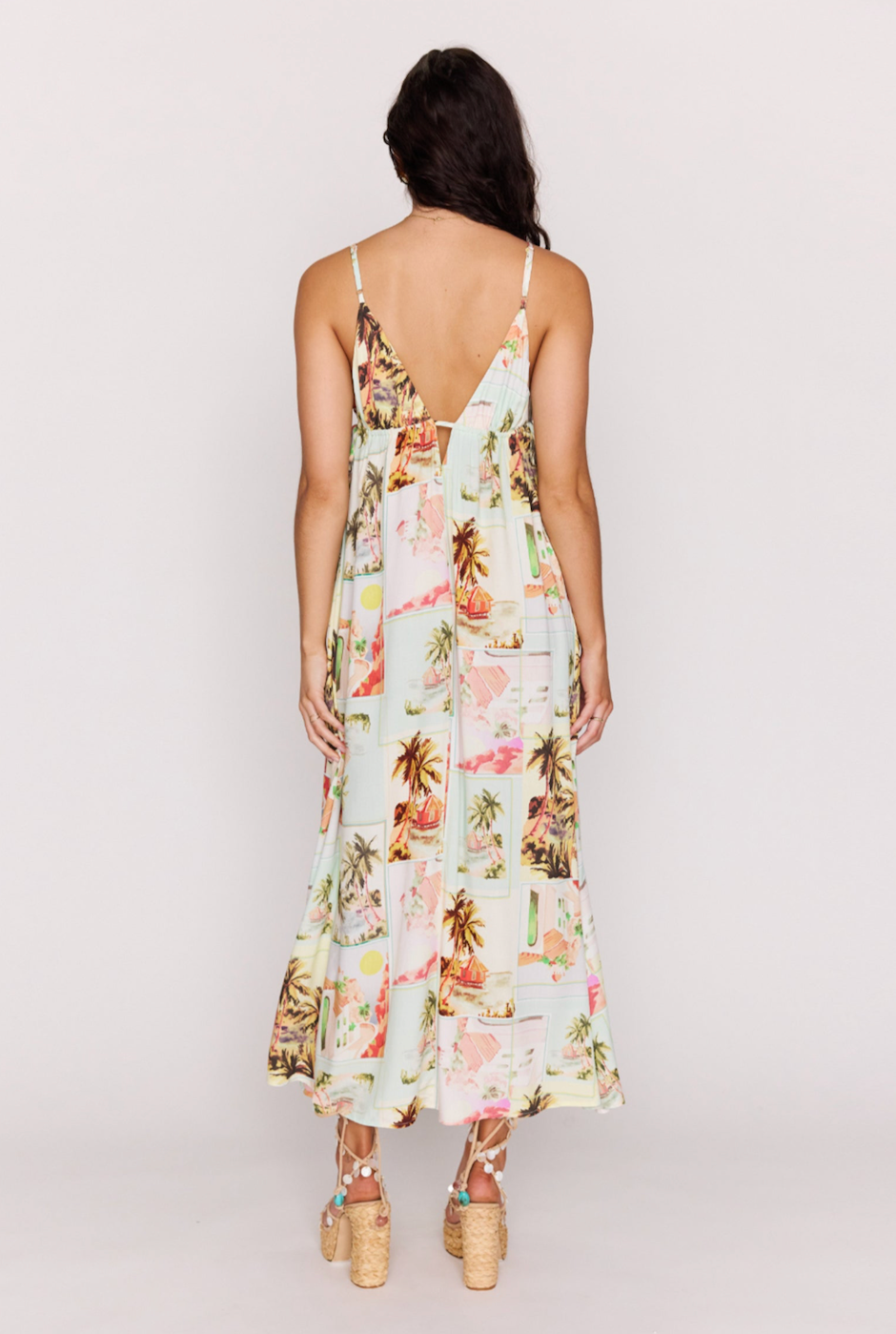 MINKPINK Dolce Deep Plunge Maxi Dress - Vintage Postcards
