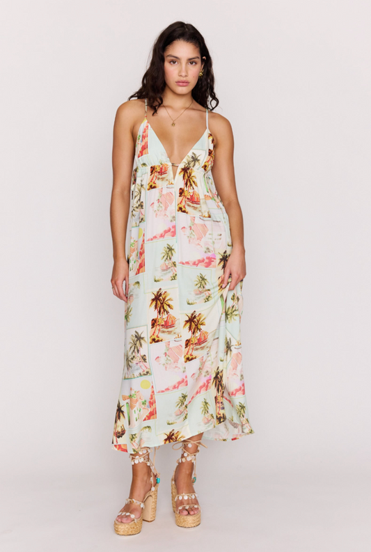 MINKPINK Dolce Deep Plunge Maxi Dress - Vintage Postcards