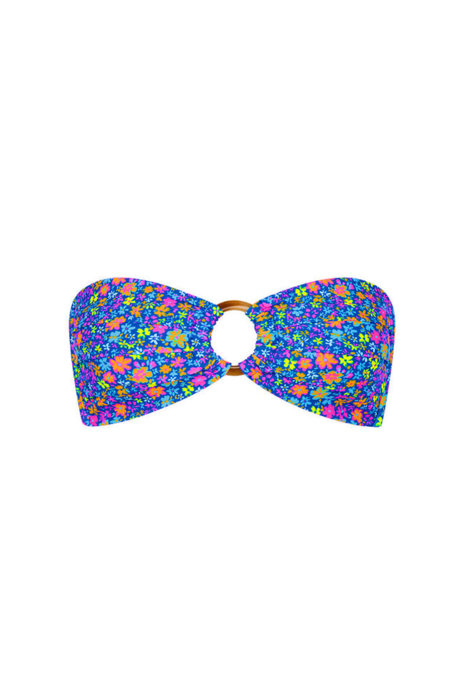 Front product view of the Electric Bloom blue floral bandeau bikini top