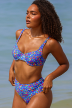 Kulani Kinis Underwire Bralette Bikini Top - Electric Bloom, angled view on model