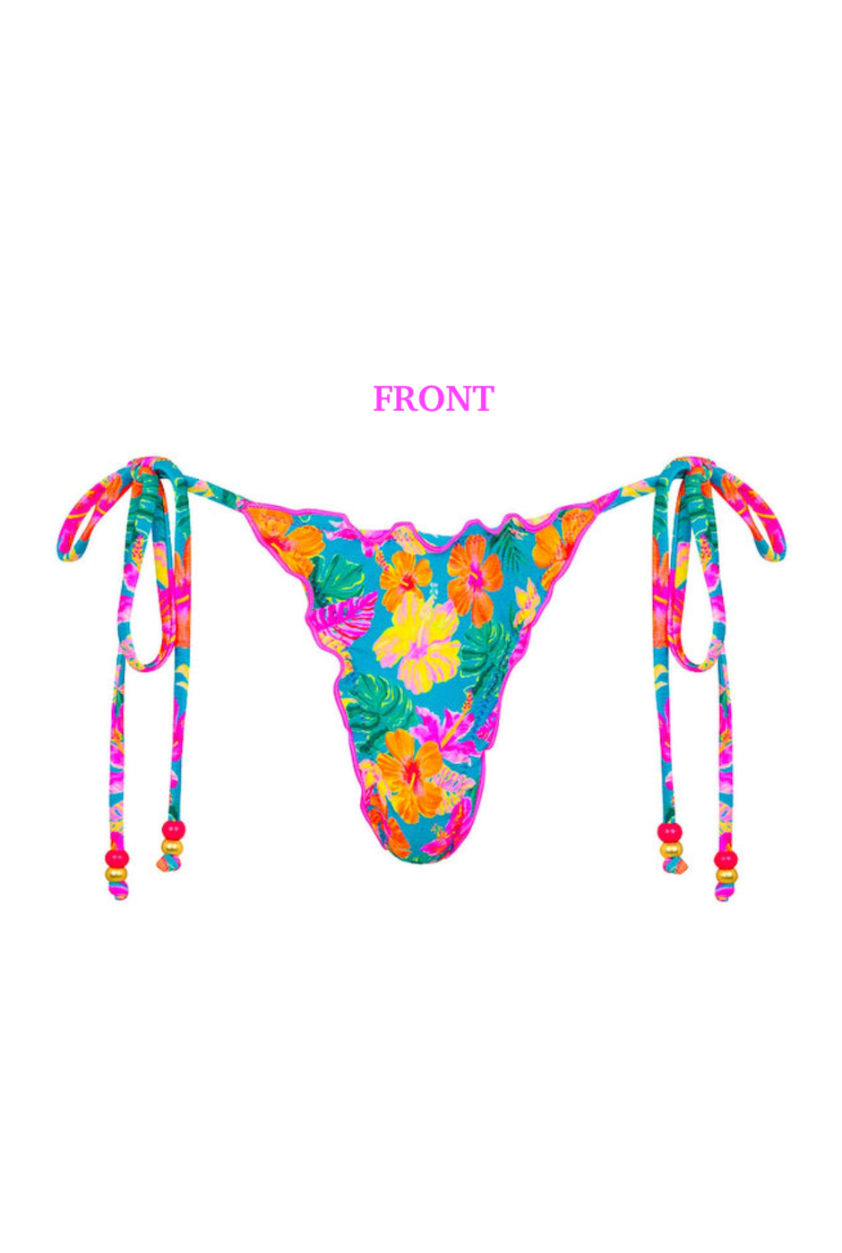 Kulani Kinis Lettuce Edge Thong Tie Bikini Bottom - Paradise Pop