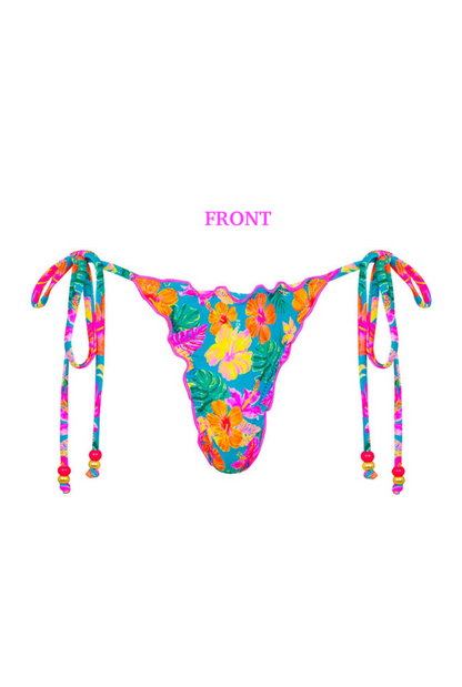 Kulani Kinis Lettuce Edge Thong Tie Bikini Bottom - Paradise Pop