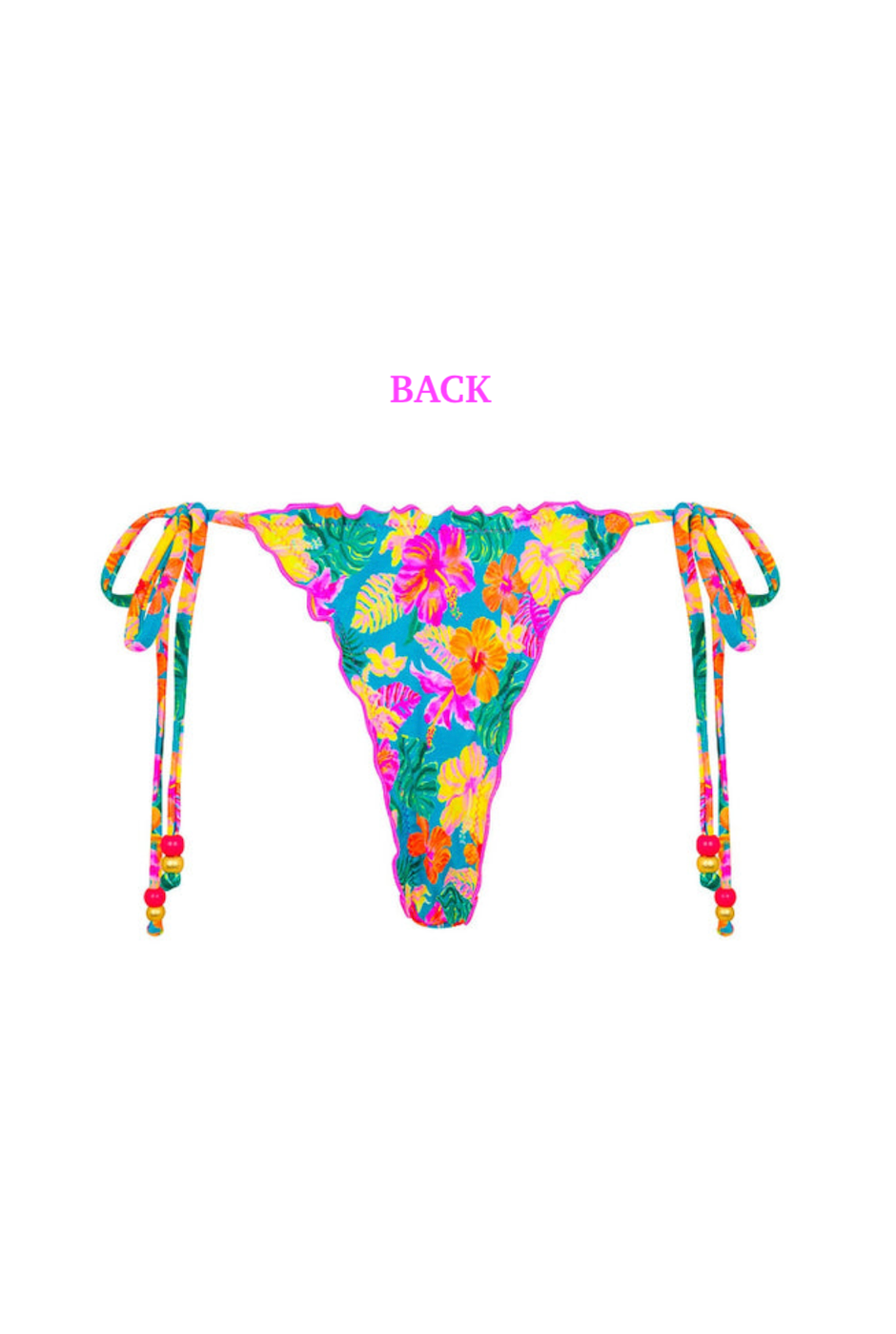 Kulani Kinis Lettuce Edge Thong Tie Bikini Bottom - Paradise Pop
