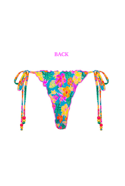 Kulani Kinis Lettuce Edge Thong Tie Bikini Bottom - Paradise Pop