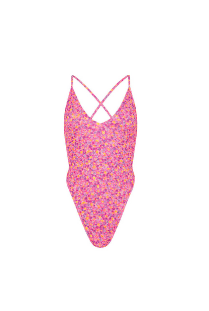 Kulani Kinis Plunge Cross Back One Piece - Gelato Bloom