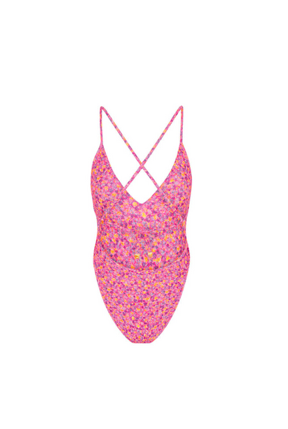 Kulani Kinis Plunge Cross Back One Piece - Gelato Bloom