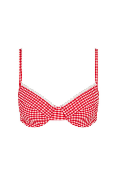 Kulani Kinis Scallop Crochet Underwire Bra Bikini Top - Strawberry Siesta