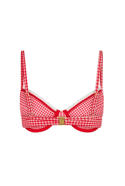 Kulani Kinis Scallop Crochet Underwire Bra Bikini Top - Strawberry Siesta