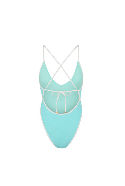 Kulani Kinis Plunge Cross Back One Piece - Calypso Blue