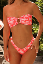 Kulani Kinis Strapless Bandeau Bikini Top - Island Punch, close-up of neckline and fabric details