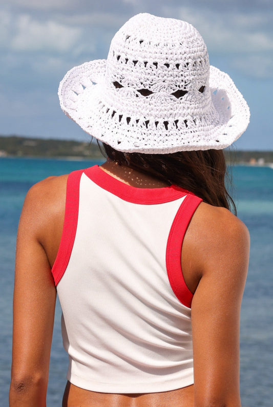 Kulani Kinis Straw Crochet Bucket Hat - Whipped White