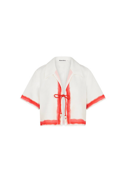 Kulani Kinis Short Sleeve Tie Up Shirt - Cherry Glaze